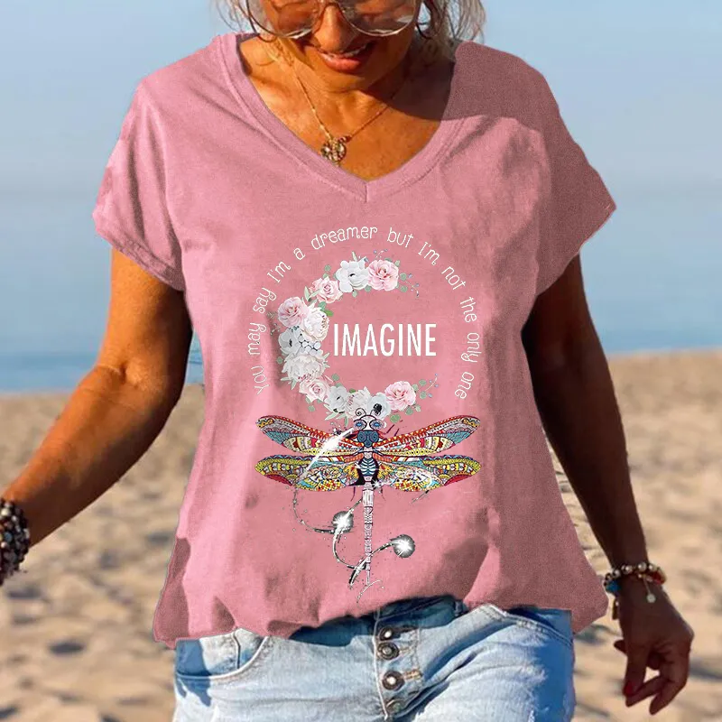 You May Say I'm A Dreamer But I'm Not The Only One Printed Women V-neck T-shirt