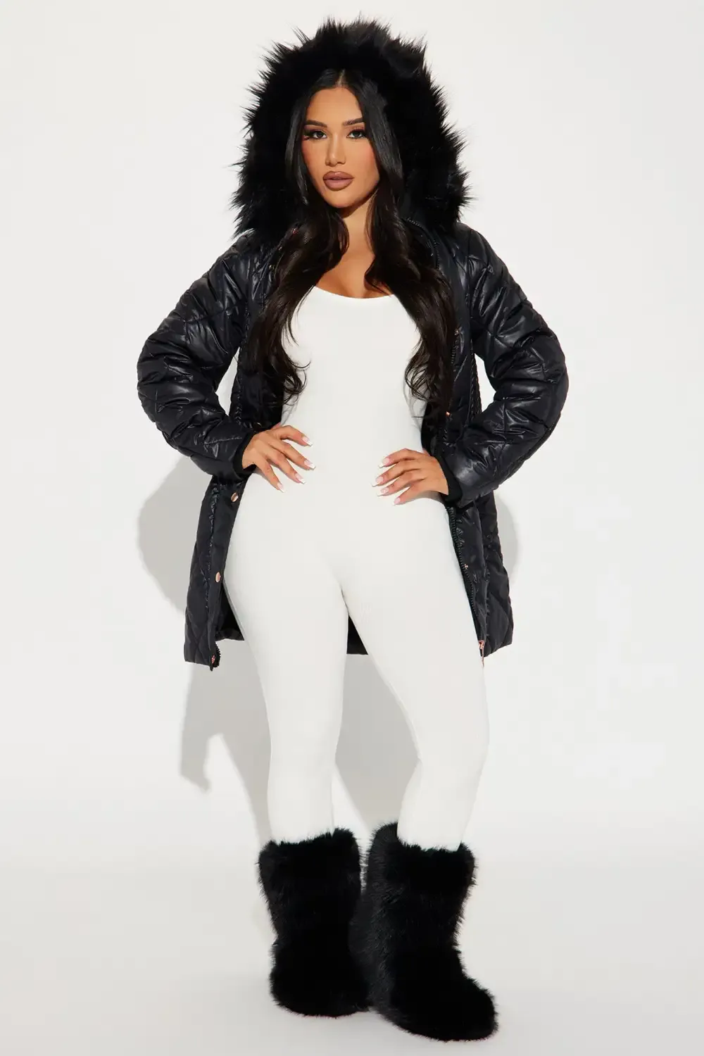 Snow Day Quilted Puffer Jacket - Black