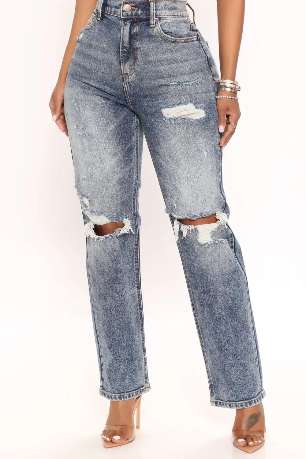 We're Better Together Distressed Boyfriend Jeans - Medium Blue Wash
