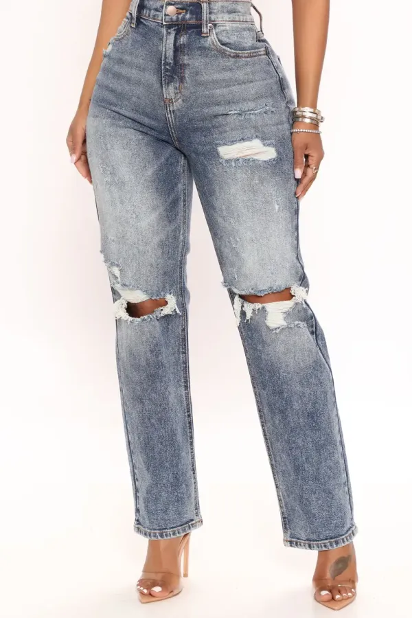 We're Better Together Distressed Boyfriend Jeans - Medium Blue Wash