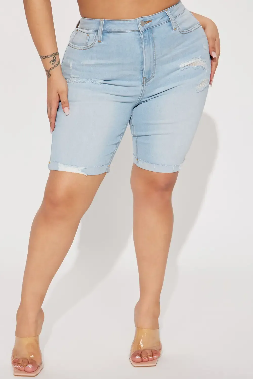 Almost There Stretch Denim Bermuda Shorts - Light Wash