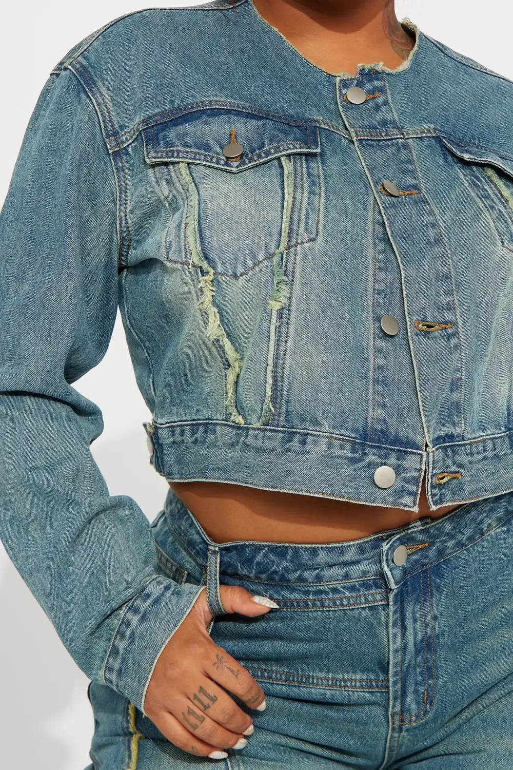 Belmont Tinted Crop Denim Jacket - Medium Wash
