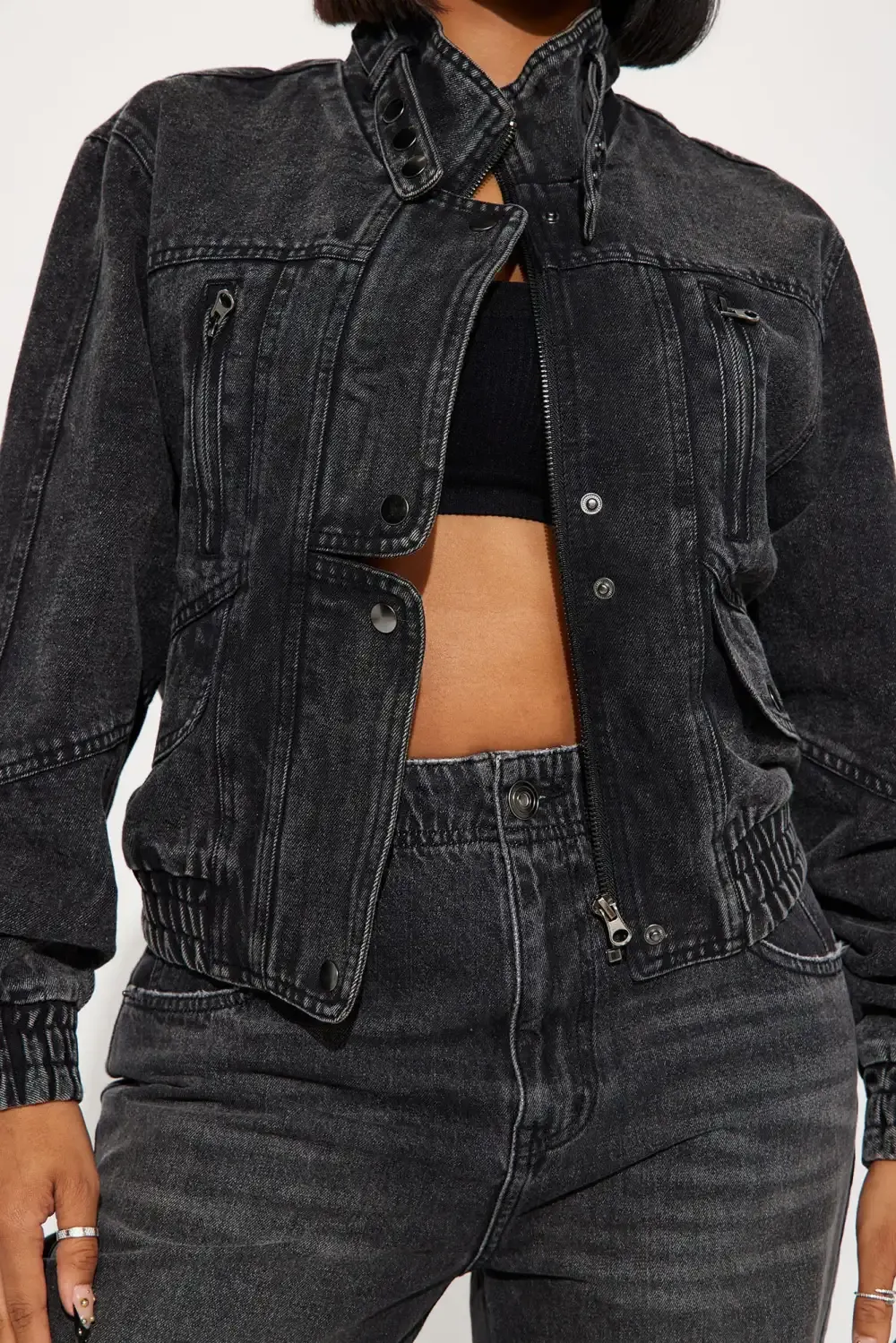 Writing On The Wall Denim Moto Jacket - Acid Wash Black