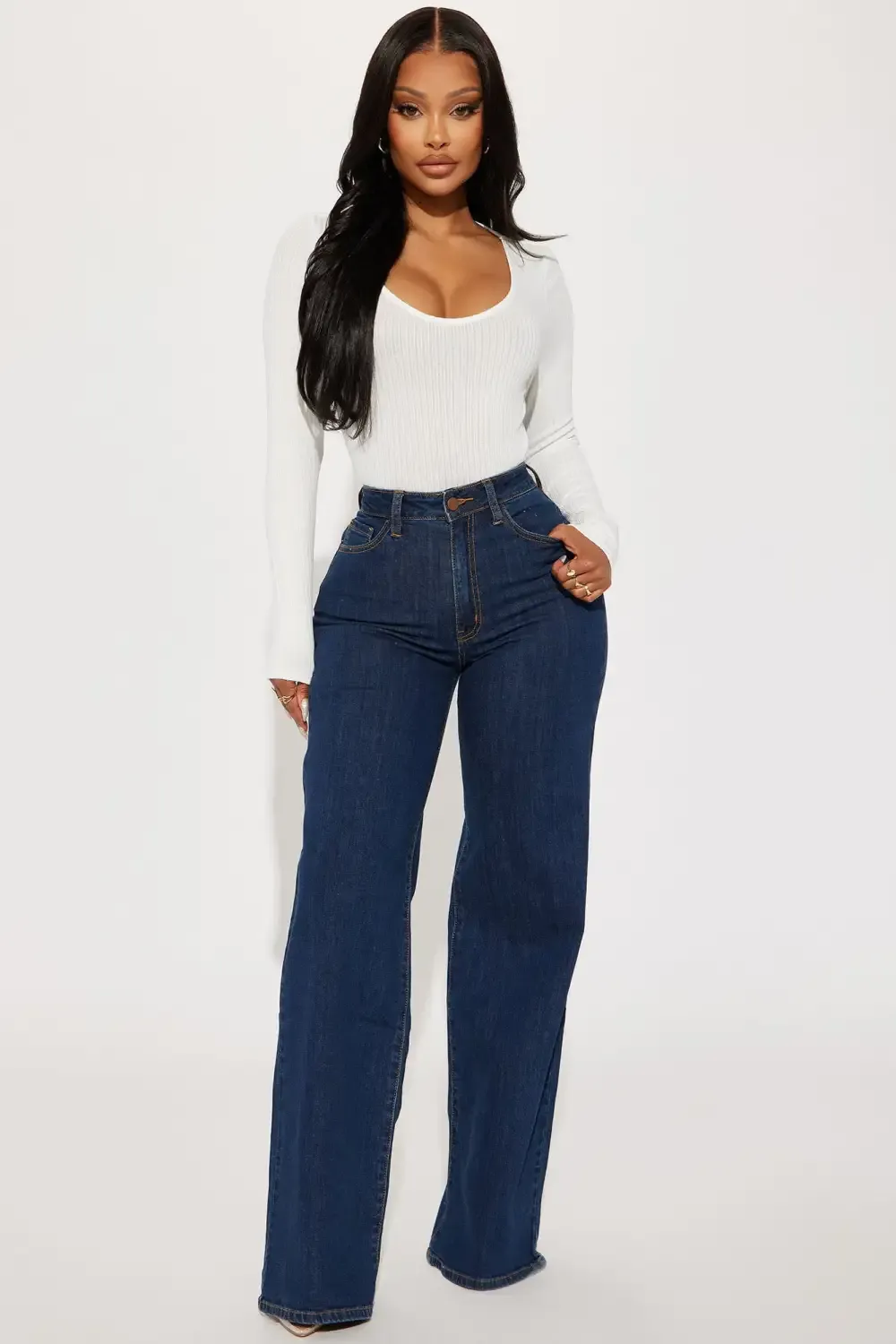 Chasing Thrills Stretch Wide Leg Jeans - Dark Wash