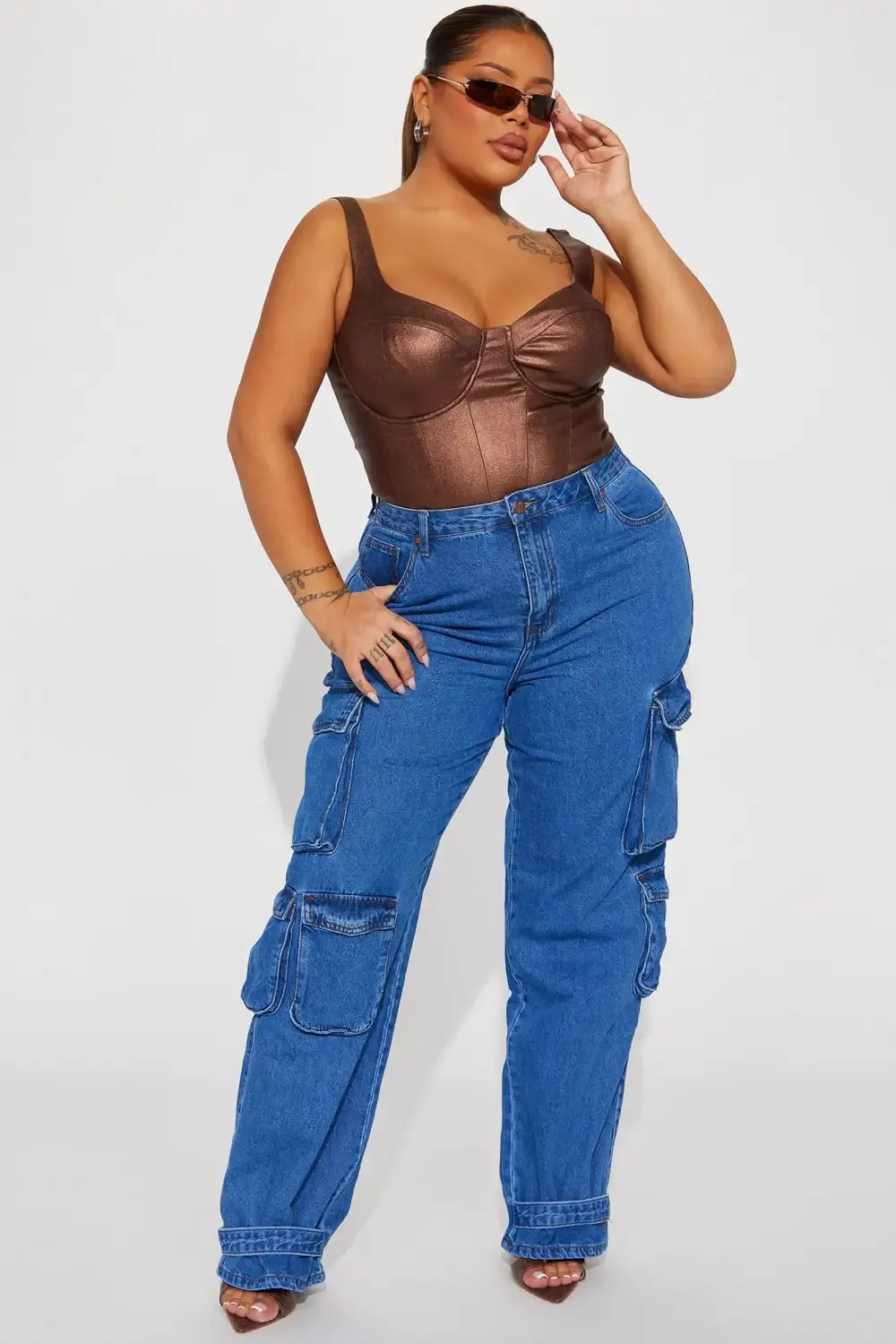 Time To Hustle Non Stretch Cargo Jean - Medium Wash