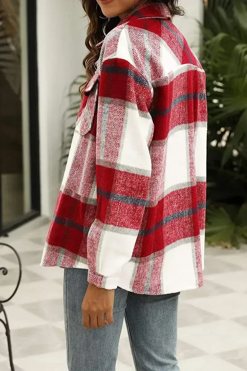 Womens Casual Plaid Shacket Button Down Long Sleeve Shirt