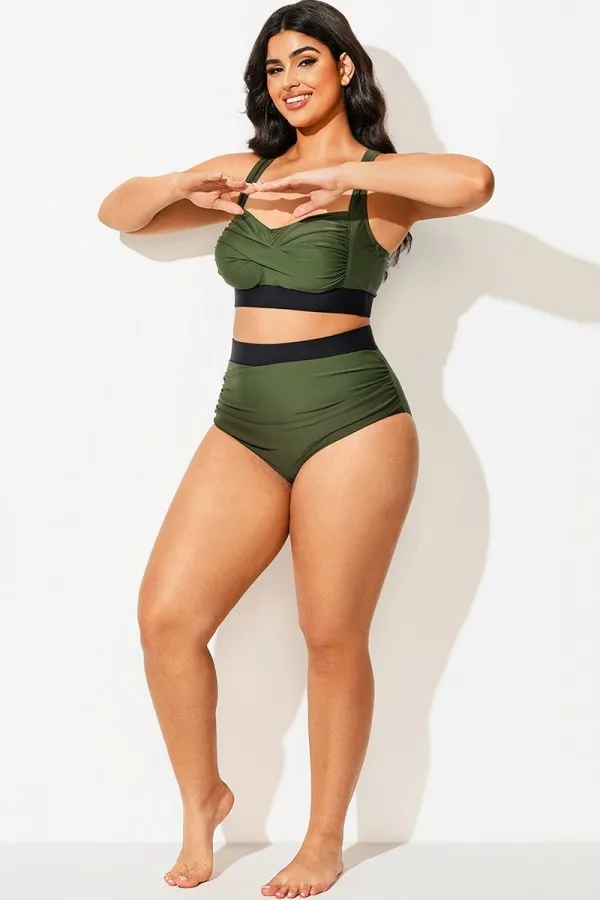 Patchwork Colorblock Gathered High Rise Swim Bottom