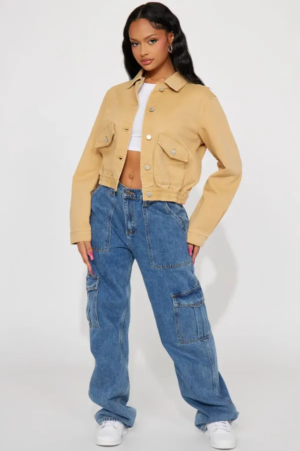 Try Again Denim Bomber Jacket - Khaki