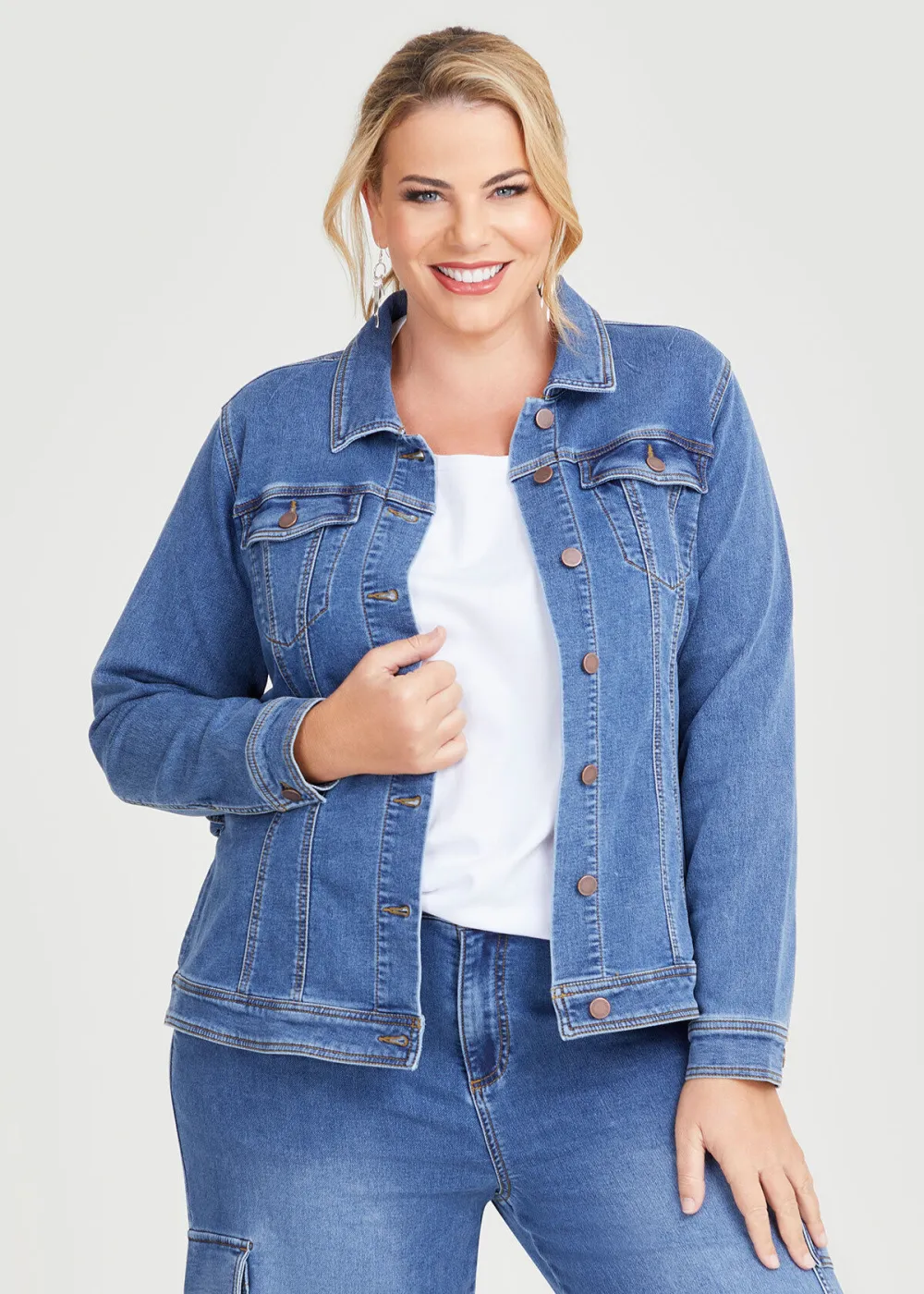 Cotton Denim Belted Jacket
