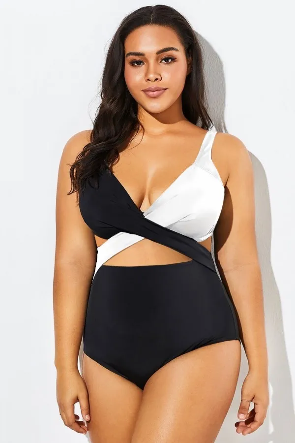 Black Cut Out Mesh Underwire One Piece Swimsuit