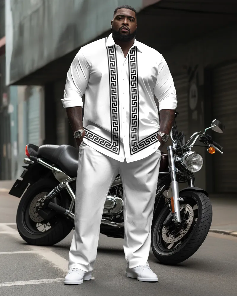 Men'S Plus Size Simple Geometric Stripes Long Sleeve Shirt Trousers Suit