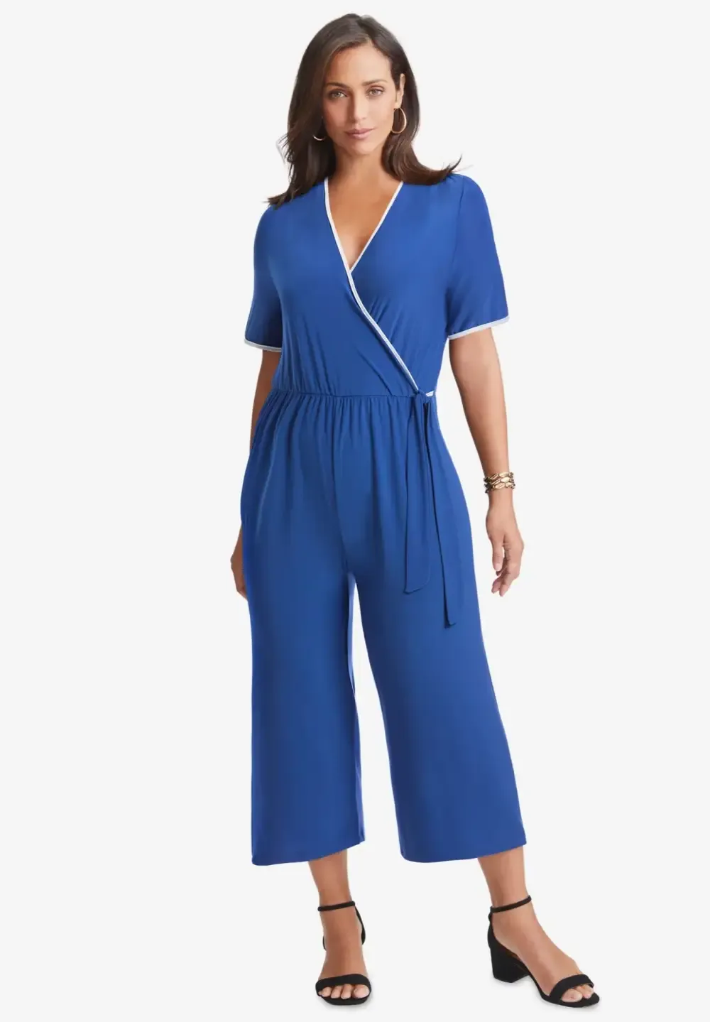 Stretch Knit Cropped Wide Leg Jumpsuit