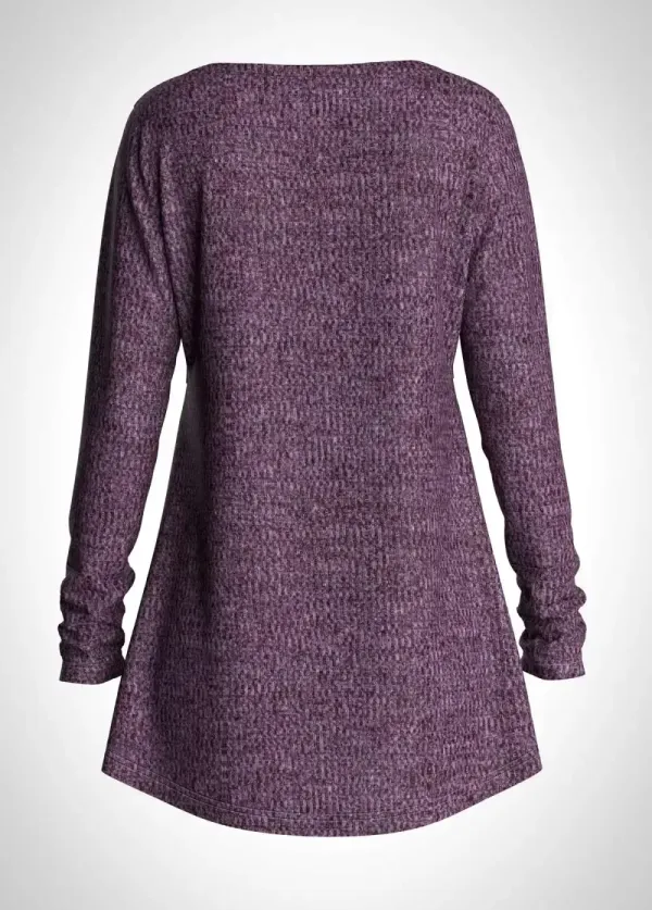 V Neck Long Sleeve Purple T Shirt
