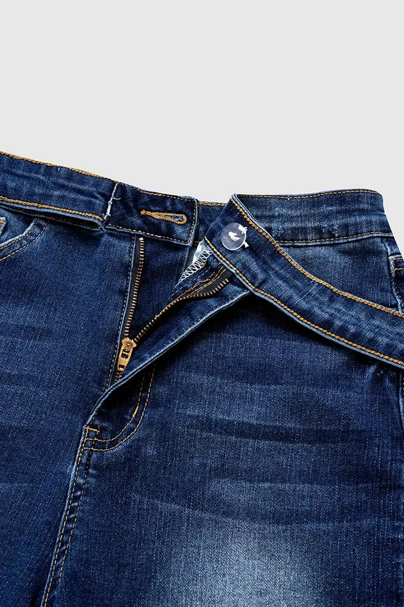 Tie Front High Waist Roll Hem Denim Shorts