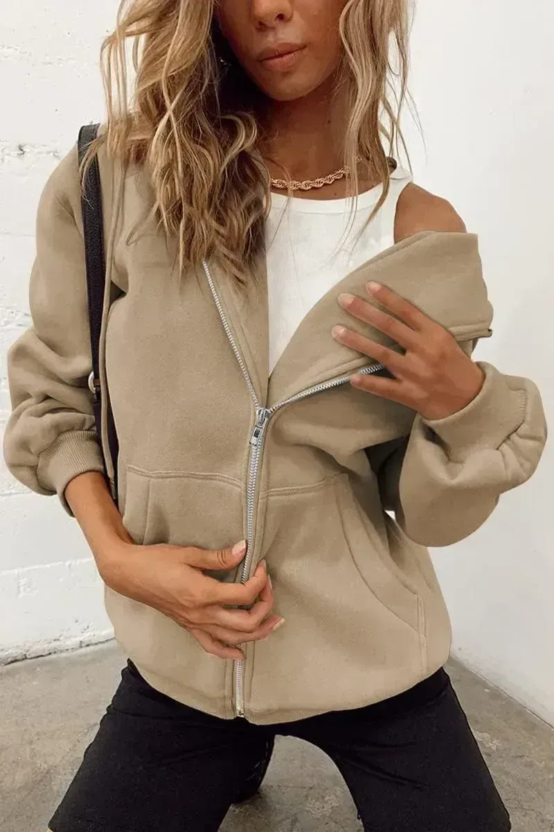 Women's Cute Hoodies Teen Girl Fall Jacket Oversized Sweatshirts Casual Drawstring Zip Up Y2K Hoodie with Pocket