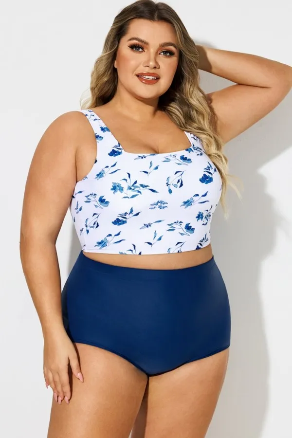 Plus Size Red Solid Square Neck Bikini Top