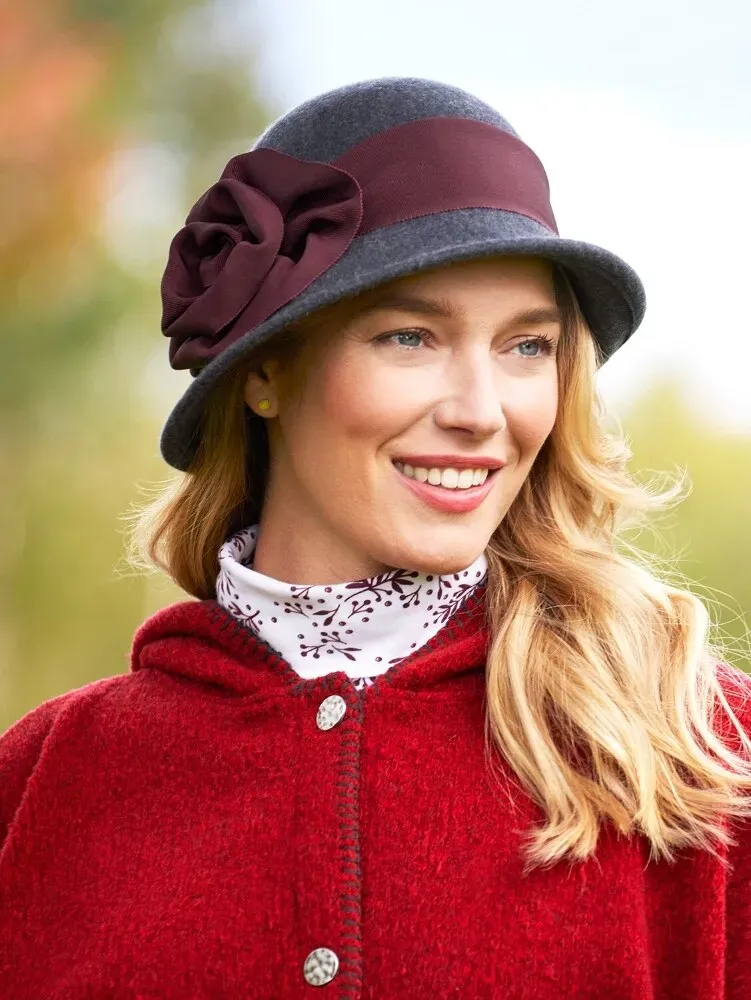 Wool Felt Cloche With Flower Accent