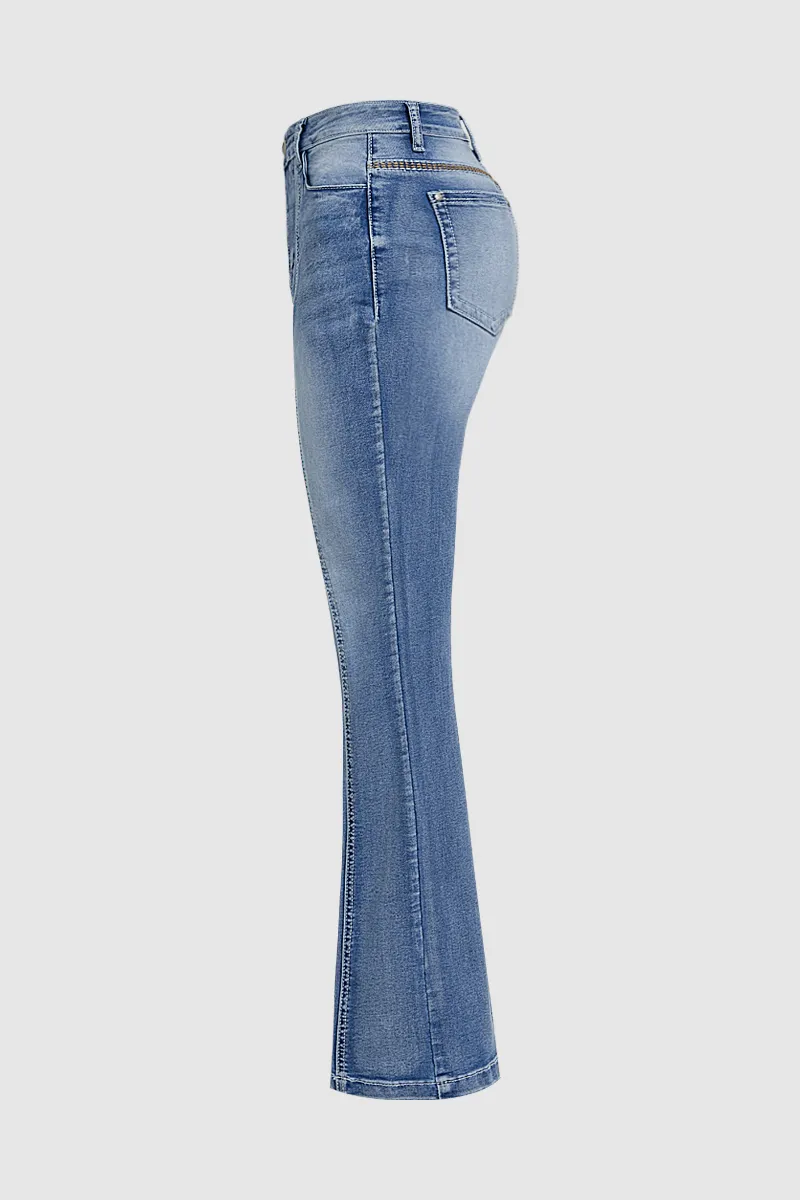 Stitch Detail High Waist Bootcut Jeans Without Belt