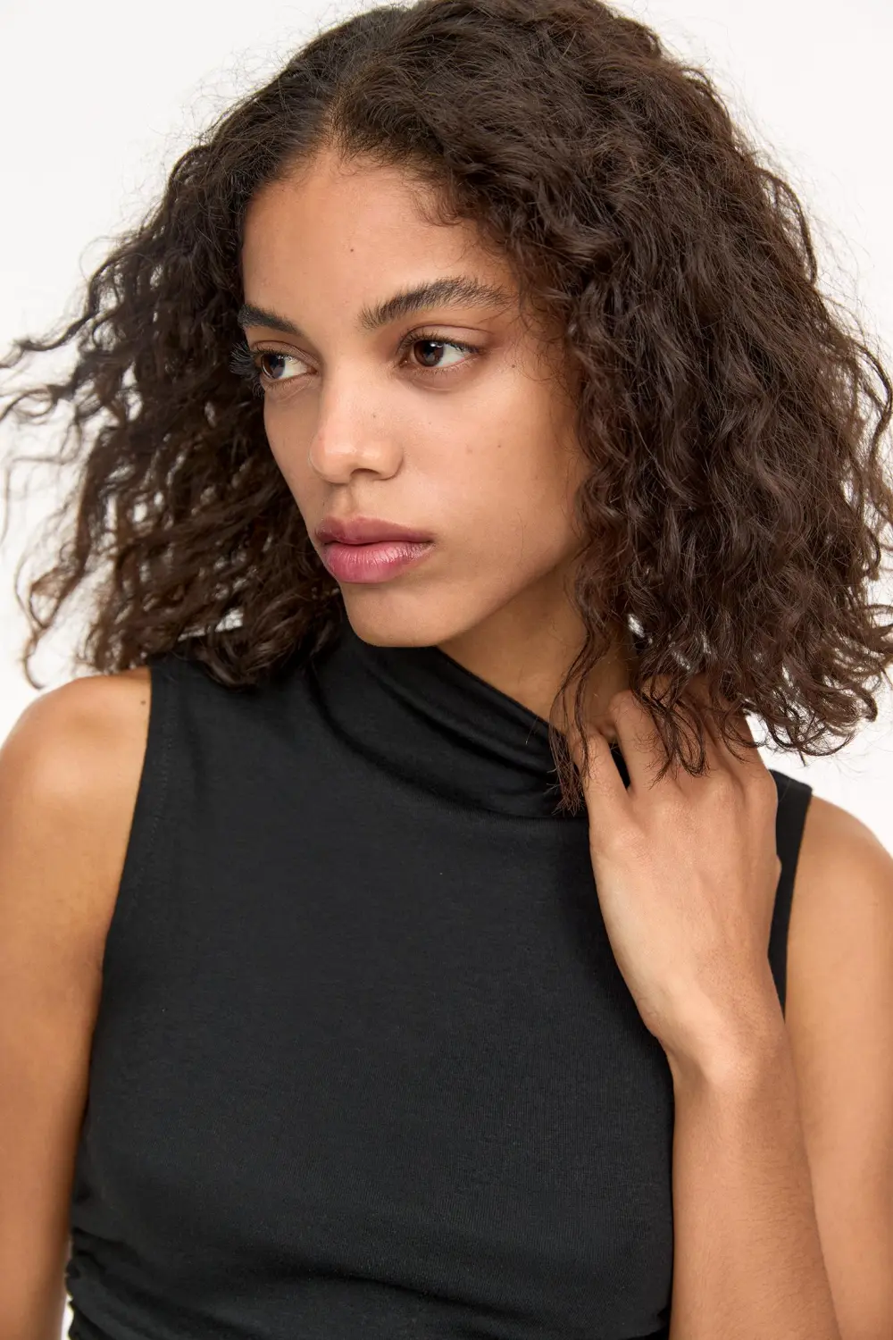 High neck gathered top