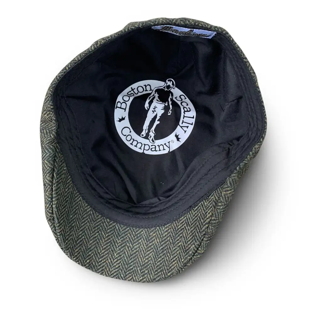 The Peaky Boston Scally Cap - Dark Olive Green Herringbone