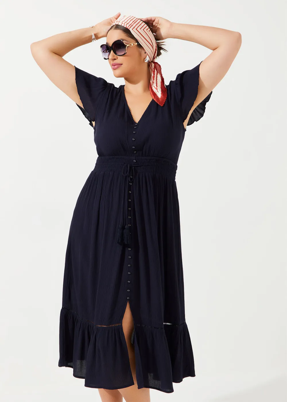 Natural Crinkle Button Dress