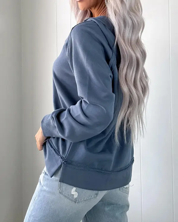 Long Sleeve Knit Top - Dusty Blue
