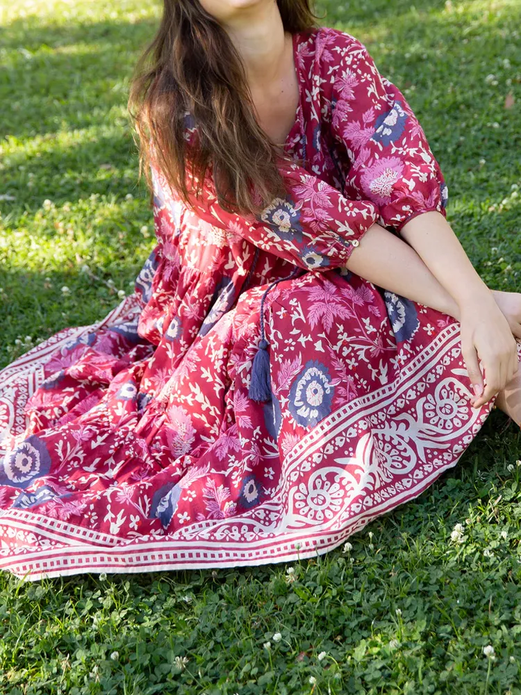 Women's Casual Floral Print Cotton And Linen Dress