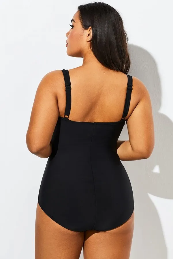 Purple Textured Twist Front One Piece Swimsuit