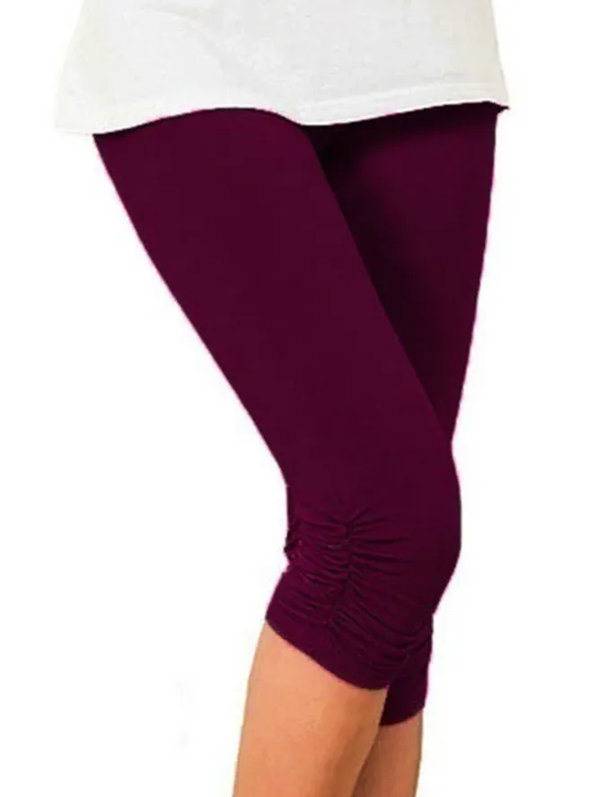 Casual Sports Plus Size Plain Capris Leggings