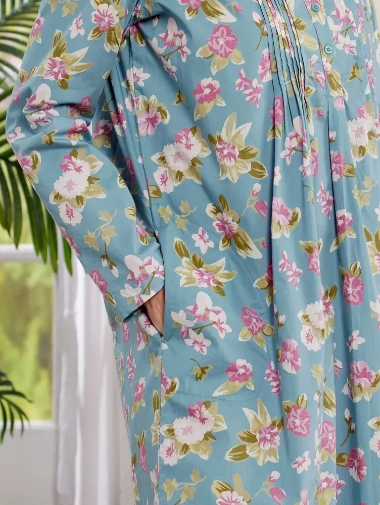 Ella Simone Pintuck Floral Long Cotton Nightgown