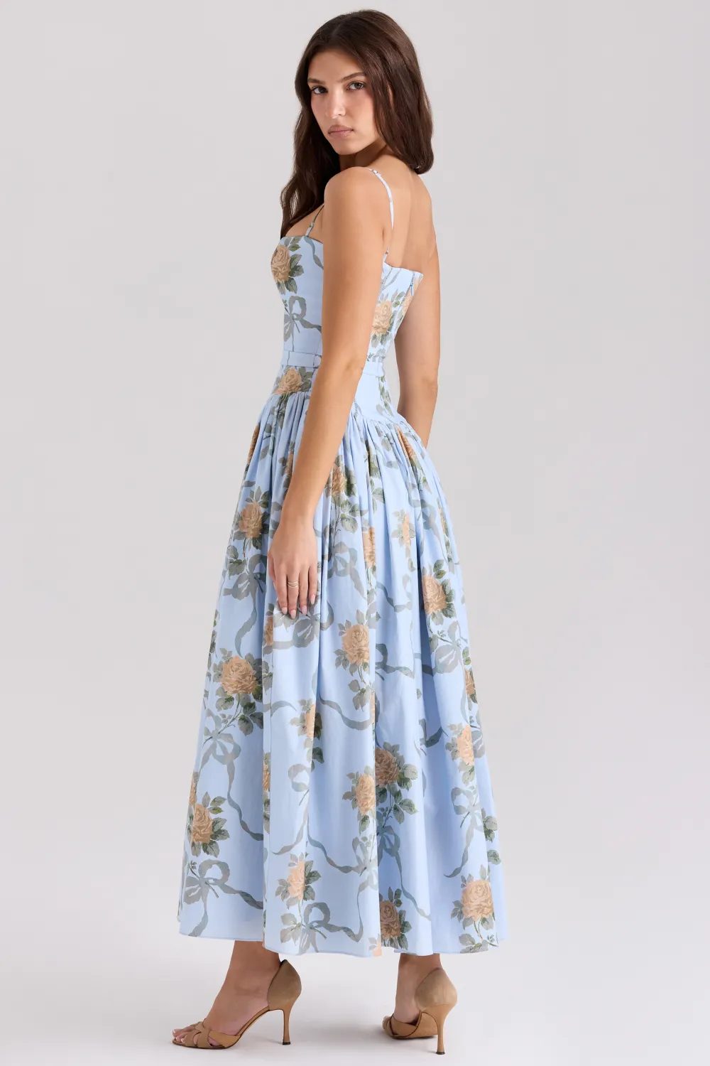 Blue Daisy Print Stretch Cotton Midi Sundress