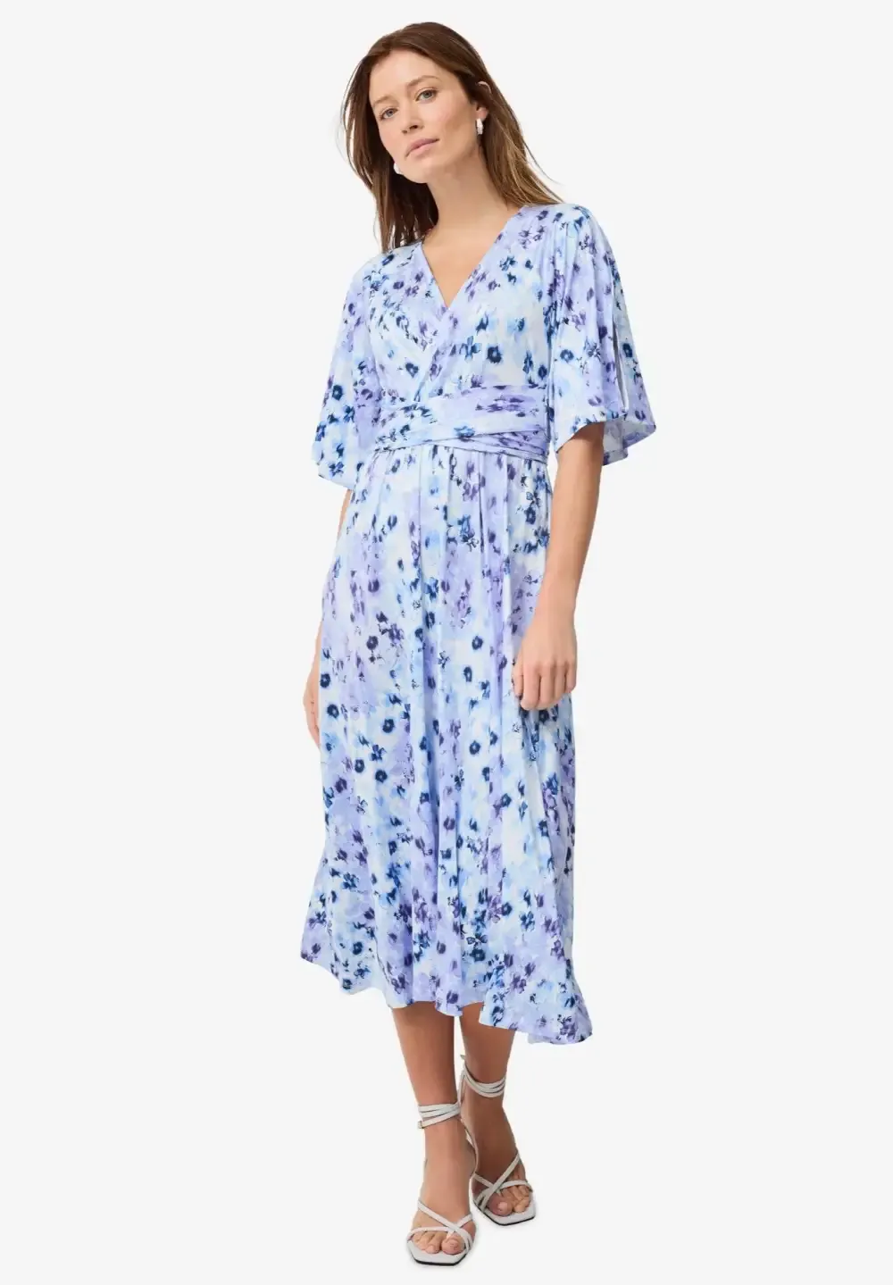 Knit Midi Dress With Surplice Neckline & Waist Tie