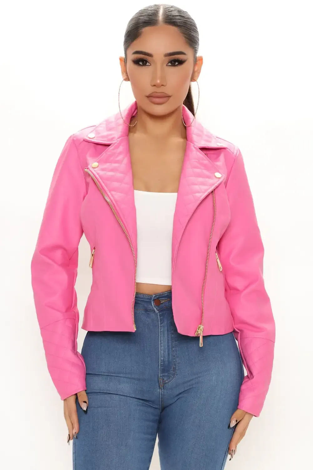 Out For A Ride Vegan Leather Moto Jacket - Pink/Pink