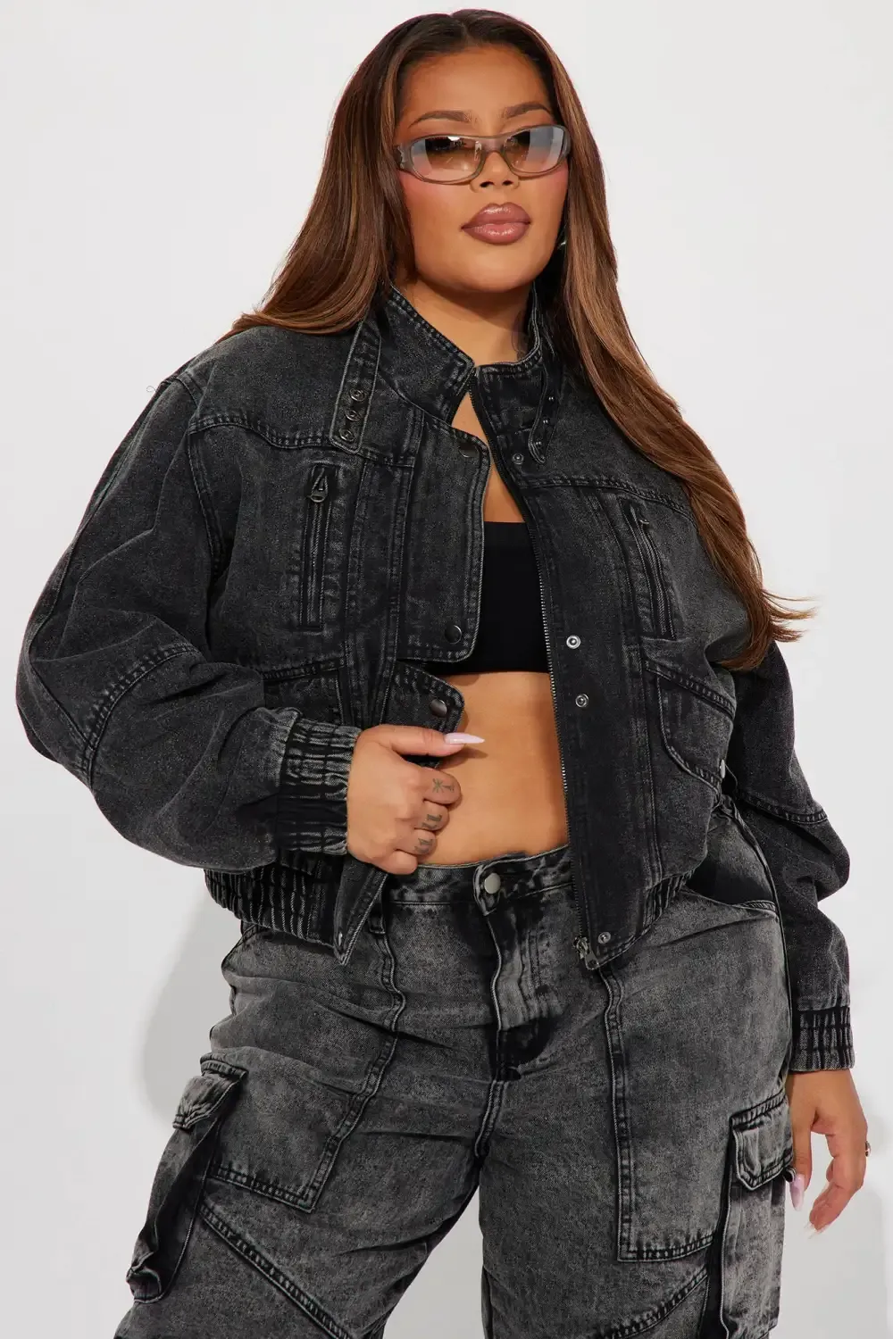 Writing On The Wall Denim Moto Jacket - Acid Wash Black