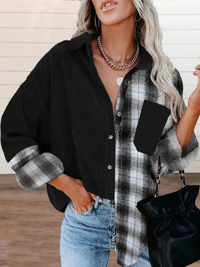 Women's Plaid Stitching Shirt