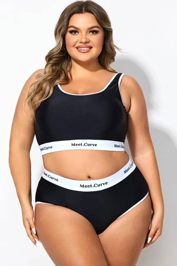 Plus Size Wireless Color Banding Scoop Bikini Top