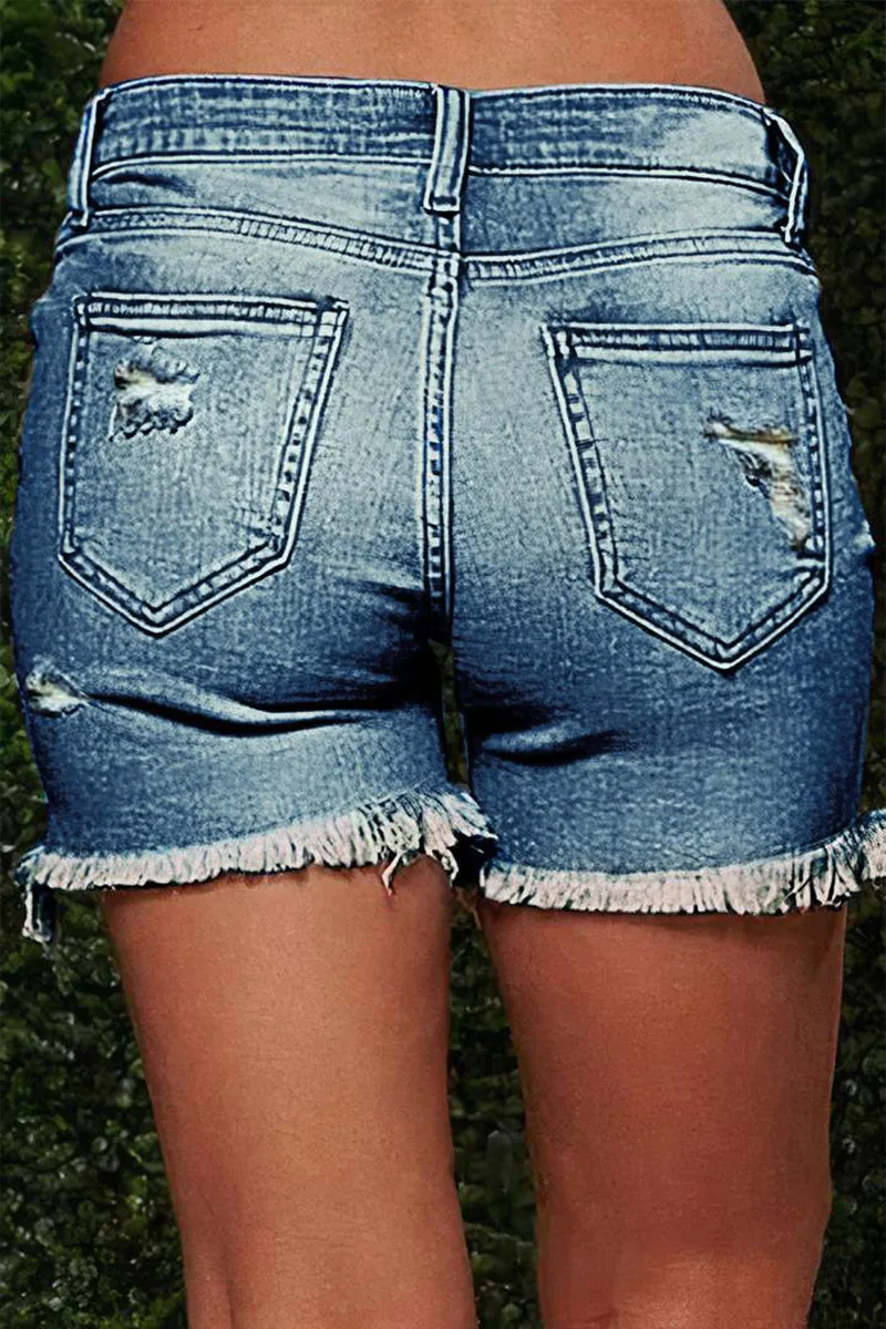 Raw Hem Ripped Low Rise Denim Mid Thigh Shorts
