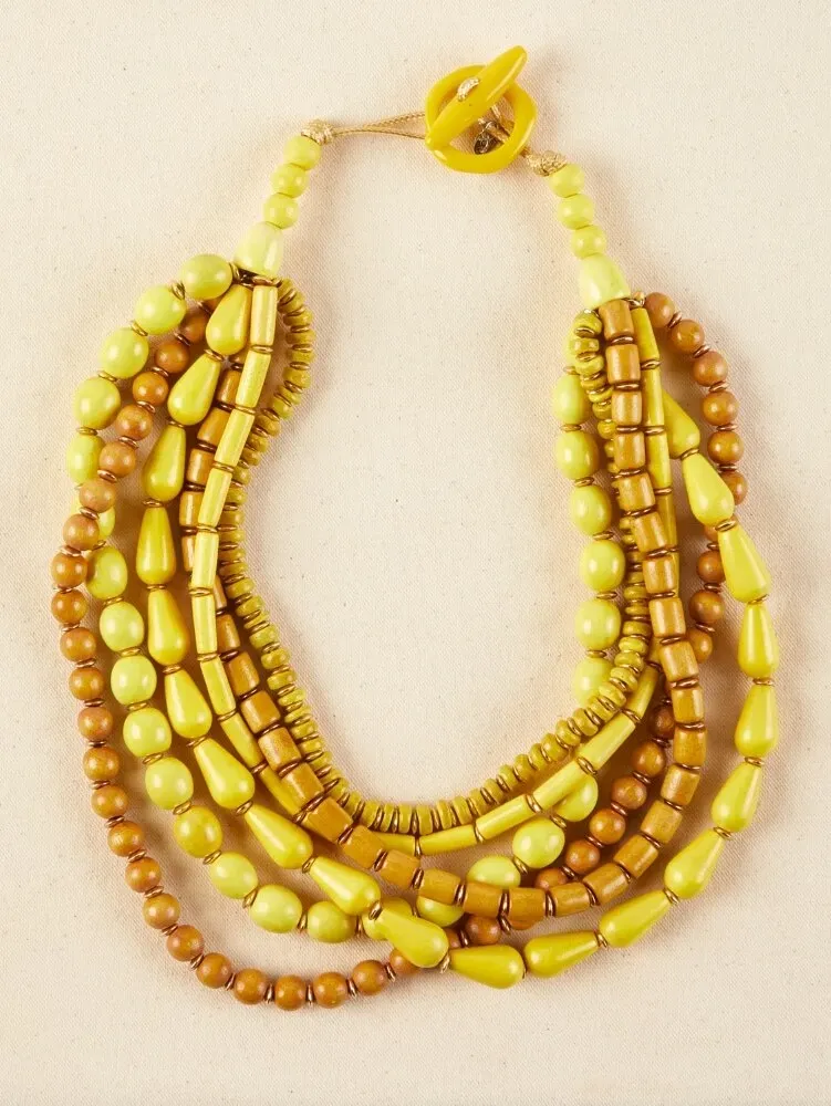Layered Wooden Bead Adjustable Necklace