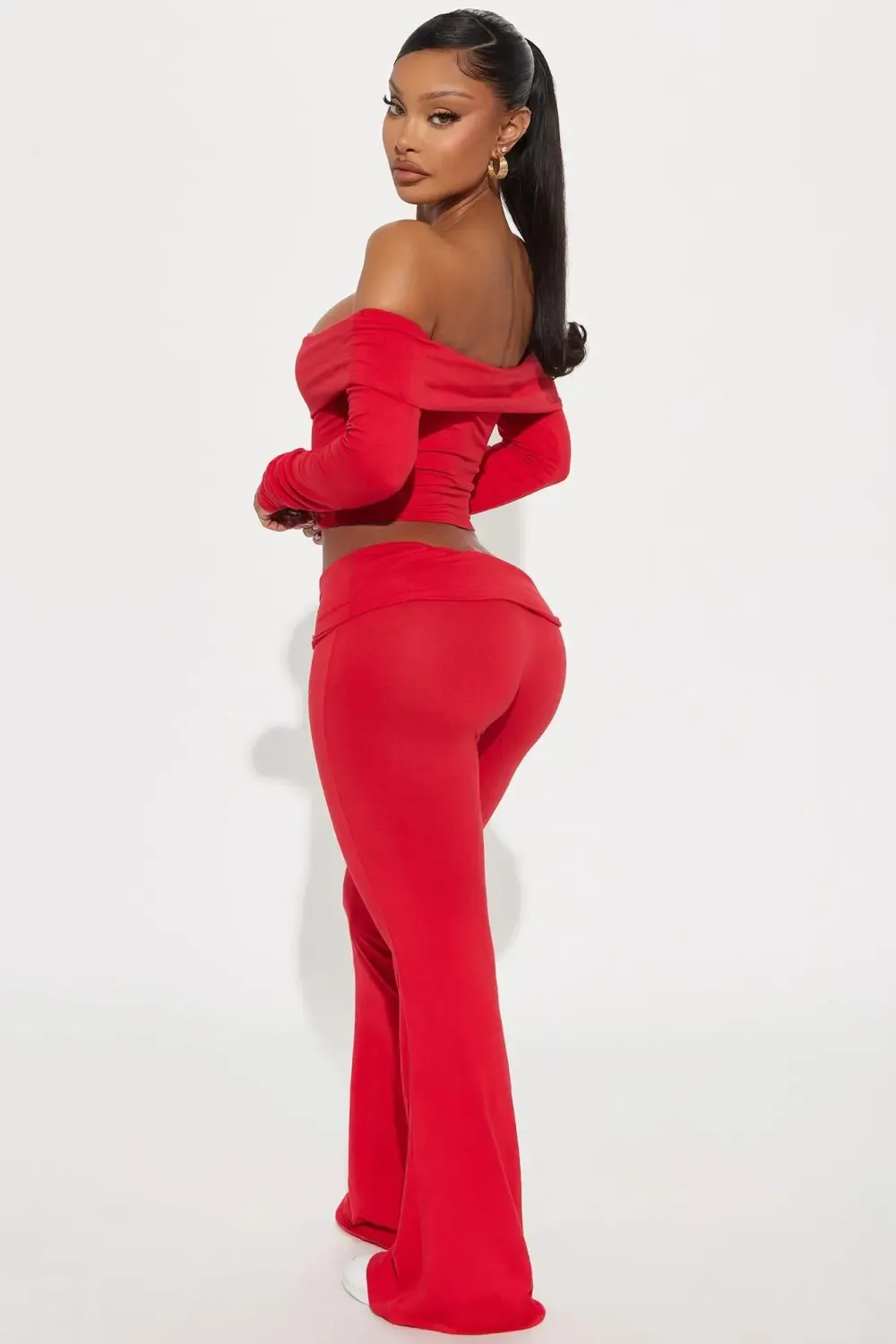 Shayna Off Shoulder Pant Set - Red