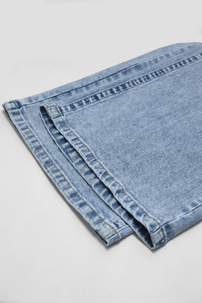 Wash Stitch Detail Stretchy Low Waist Straight Leg Jeans