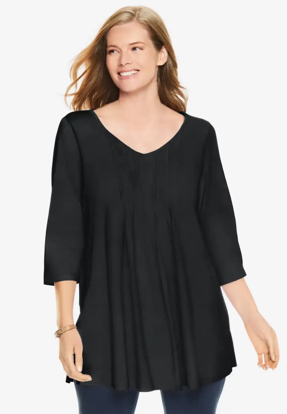 V-Neck Pintucked Tunic