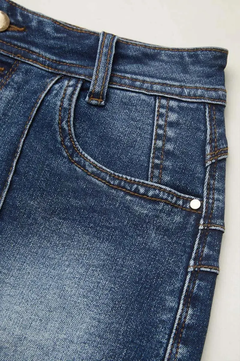 Raw Hem Button Fly High Rise Denim Shorts