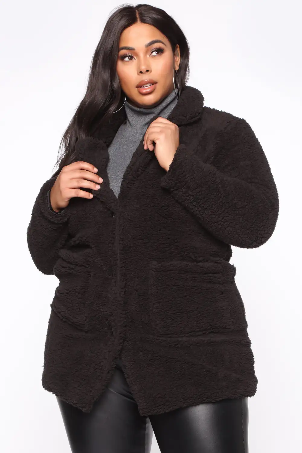 Keep Each Other Warm Sherpa Coat - Black