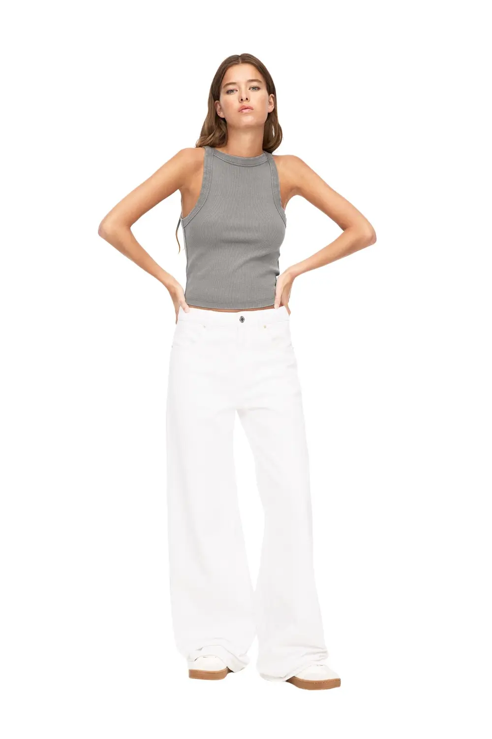Halter neck tank top with trims