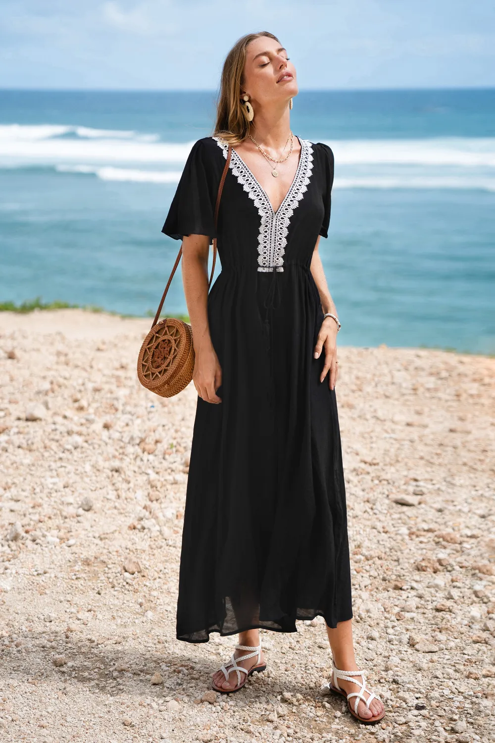 Radiant Glow Black Cover-Up Maxi Dress