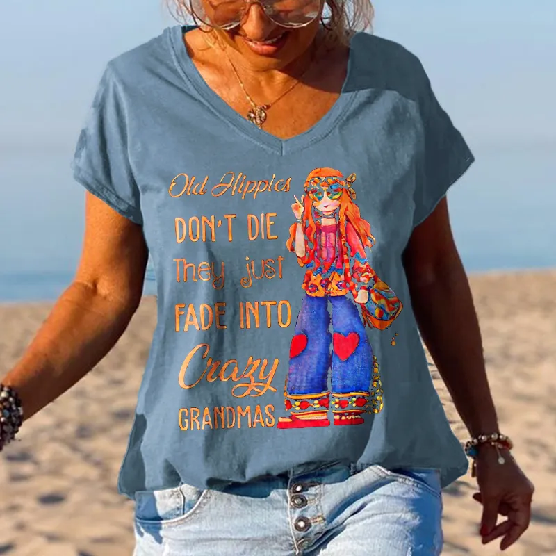 Old Hippies Don't Die Creative Printed Graphic Tees