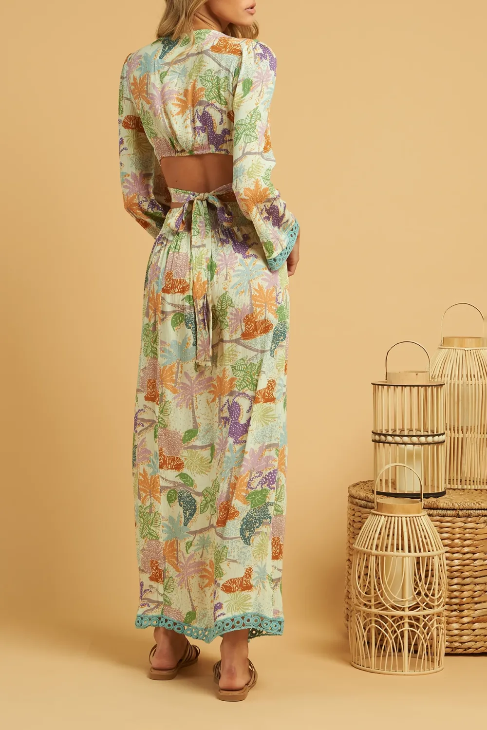 Multicolor Tropical Print Wrap Maxi Skirt