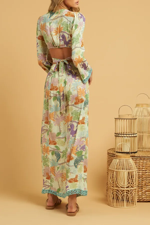 Multicolor Tropical Print Wrap Maxi Skirt
