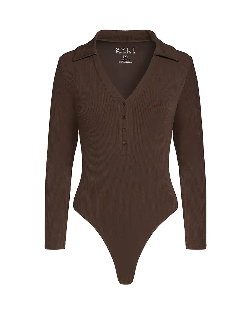 Rib Collar Long Sleeve Bodysuit