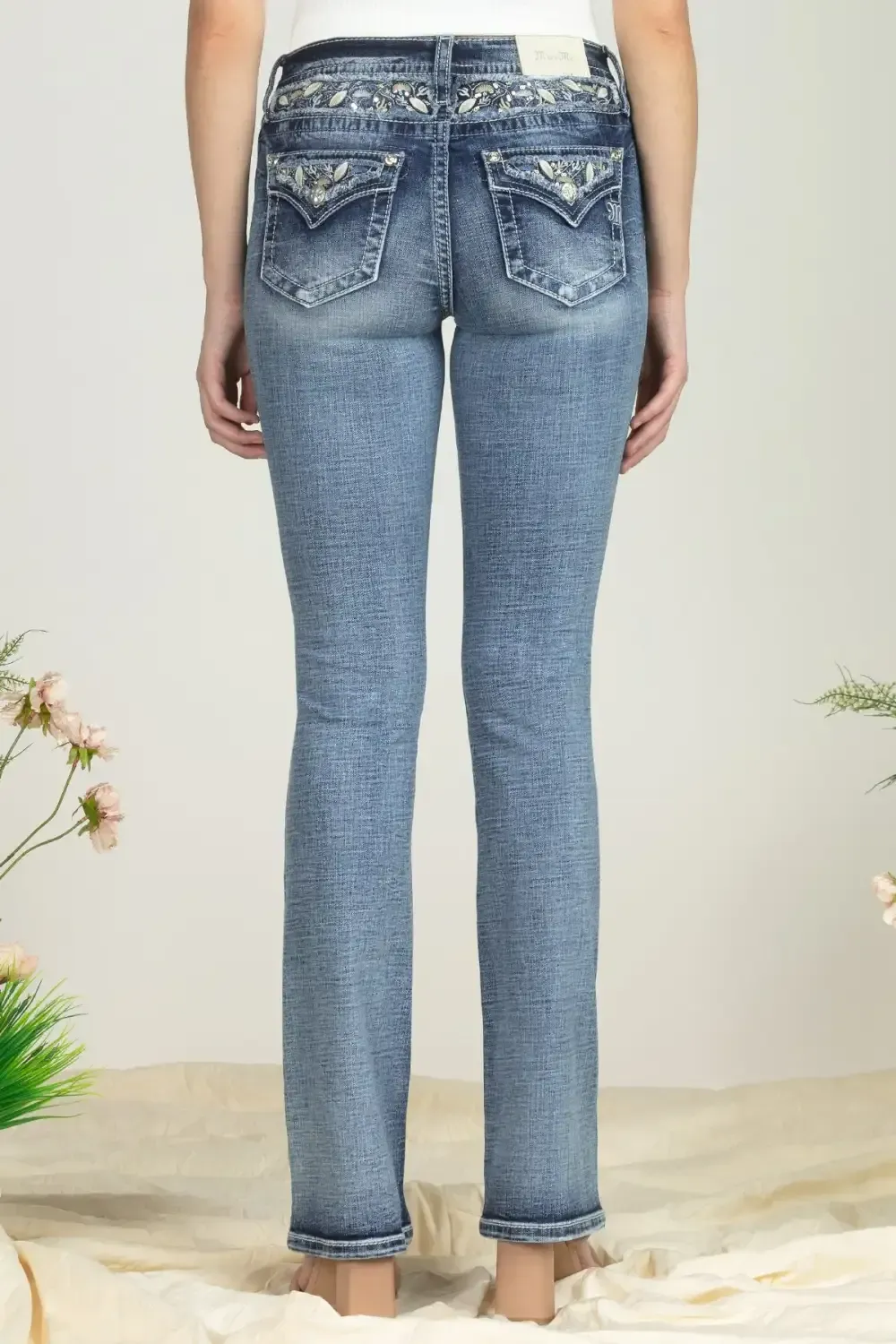 Bordered Leaves Bootcut Denim